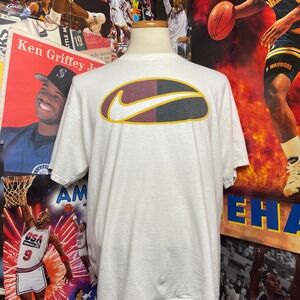 Vintage 90s Nike Swoosh T Shirt Mens White Burgundy Gold Tee USA Made Sz XL
